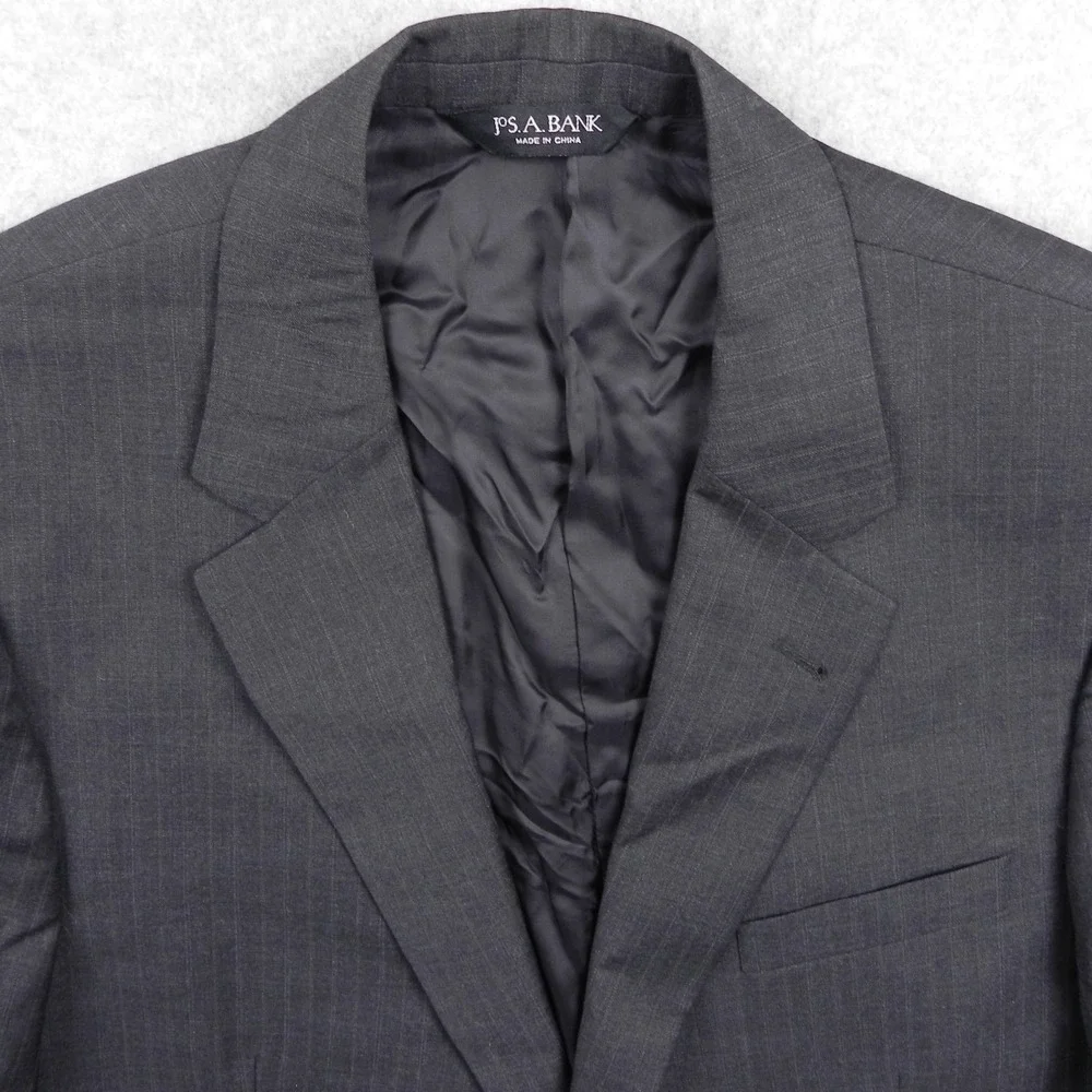Jos A Bank Blazer Mens 43R Signature Wool 2-Button Suit Jacket Coat Gray Striped